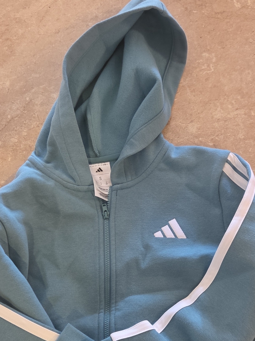 adidas Kids Teal Blue Zip Hoodie with White Stripe
